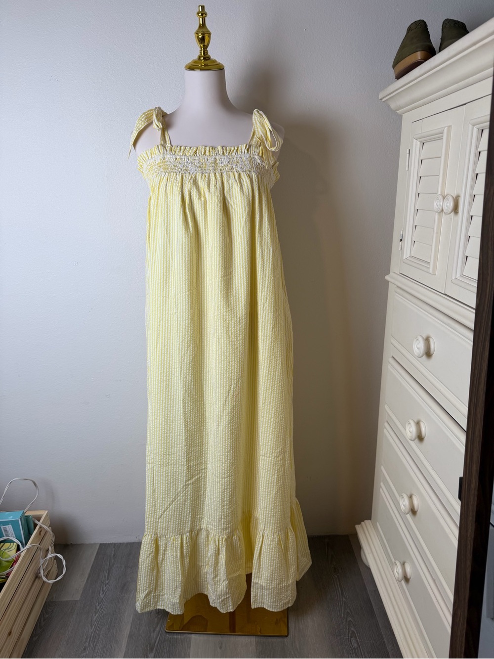 Avara Pale Yellow Smocked Maxi Dress with Tie Straps